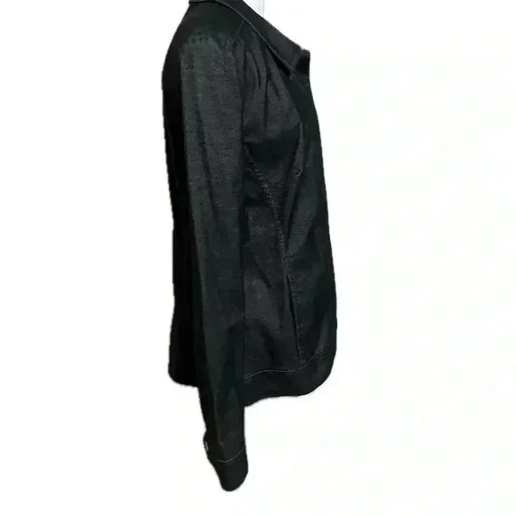 Doncaster black denim button up stretchy blazer with pockets sz 12 - Picture 2 of 11